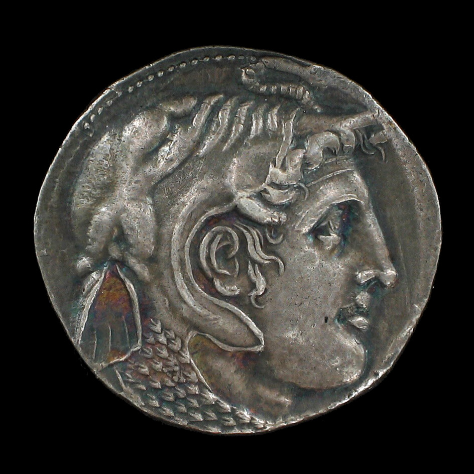 Silver tetradrachm of Ptolemy I with head of Alexander the Great on obverse and Athena on reverse.